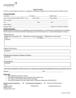 Asurint Consumer Report Dispute Form