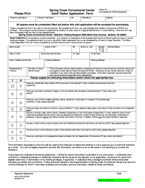 Spring Creek Correctional Center Visitor Application Form