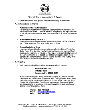Eternal Reefs Memorial Order Form