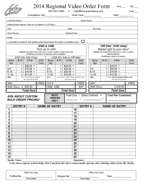 StarQuest Dance Video Order Form