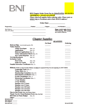 BNI Chapter Order Form