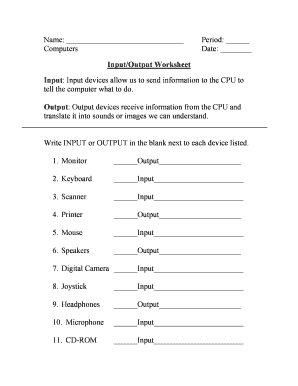 Input/Output Worksheet
