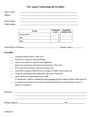 New Agent Contracting Setup Sheet