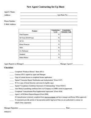 Agent Contracting Setup Sheet