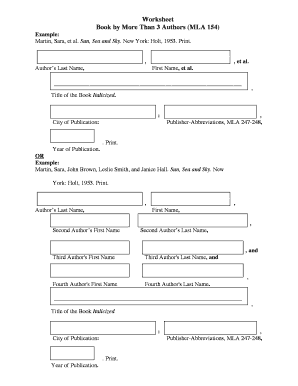 MLA Citation Worksheet for Books by More Than 3 Authors