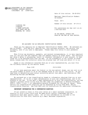 IRS Employer Identification Number Assignment Notice