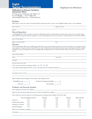 Teacher Recommendation Application for Admission