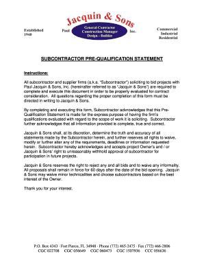 Subcontractor Pre-Qualification Statement