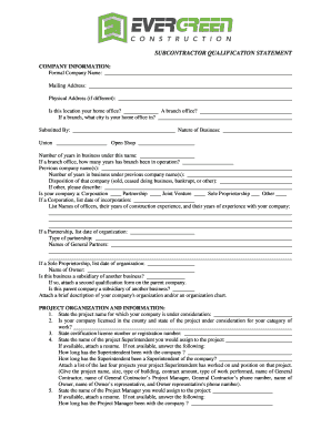 Subcontractor Qualification Statement