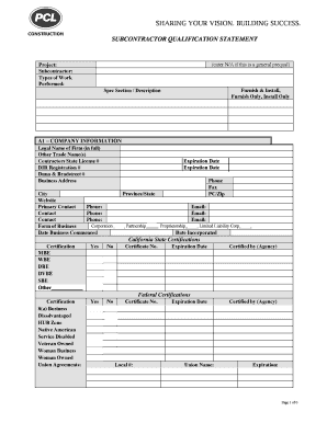 Subcontractor Qualification Statement