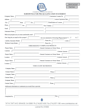 Subcontractor Pre-Qualification Statement