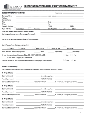 Subcontractor Qualification Statement