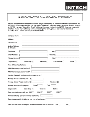 Subcontractor Qualification Statement