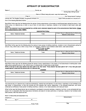 Affidavit of Subcontractor