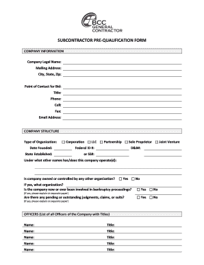 Subcontractor Pre-Qualification Form