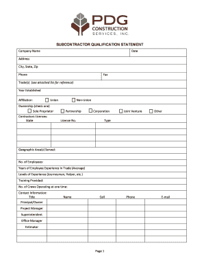 Subcontractor Qualification Statement