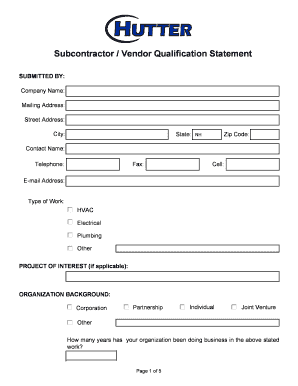 Subcontractor Vendor Qualification Statement