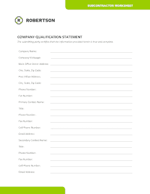 Subcontractor Worksheet