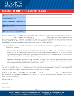 Subcontractor Release of Claims Form