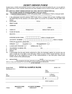 WWF South Africa Debit Order Form