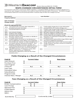 RESPA Changed Circumstance Detail Form