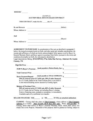 Auction Real Estate Sales Contract