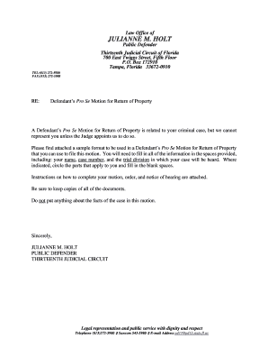 Defendant’s Pro Se Motion for Return of Property