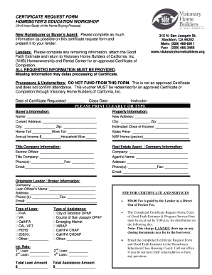 Homebuyer Education Workshop Certificate Request Form