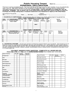 Public Housing Tenant Personal Declaration Form