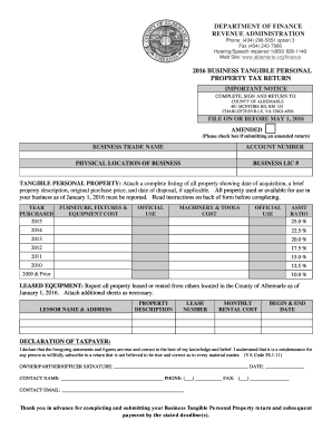 Virginia Business Tangible Personal Property Tax Return