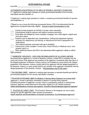 Supplemental Intake Form for Legal Assistance