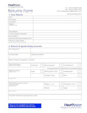 Heathrow Retail Return Form