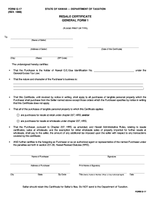 Hawaii Resale Certificate