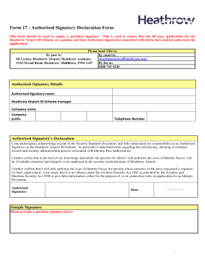 Heathrow Airport Authorised Signatory Declaration Form