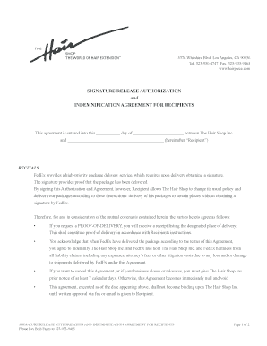 Signature Release Authorization and Indemnification Agreement