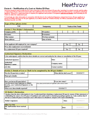 Form 6 – Notification of a Lost or Stolen ID Pass