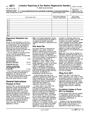 IRS Form 8271 Investor Reporting of Tax Shelter Registration Number