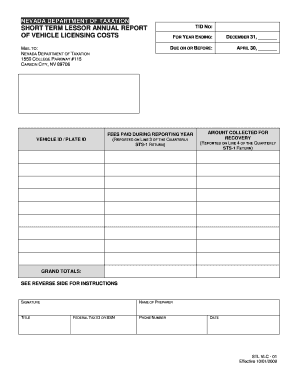 Nevada Short Term Lessor Annual Report
