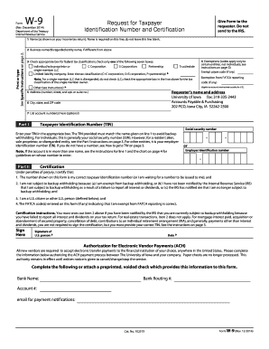 IRS Form W-9 Request for Taxpayer Identification Number and Certification