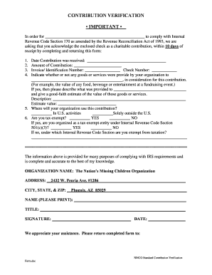Charitable Contribution Verification Form