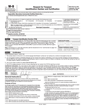 IRS Form W-9 Request for Taxpayer Identification Number and Certification