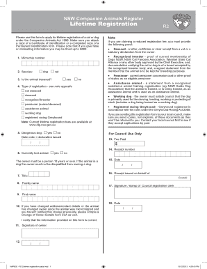 NSW Companion Animals Lifetime Registration Form