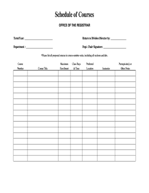 Schedule of Courses Form