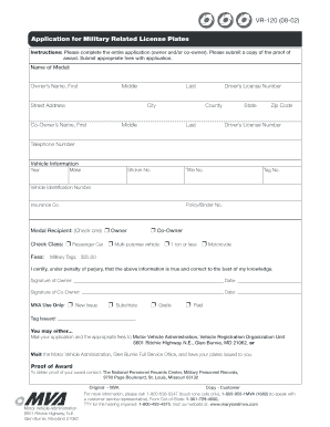 Maryland Military Related License Plates Application