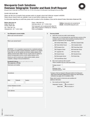 Macquarie Overseas Telegraphic Transfer and Bank Draft Request