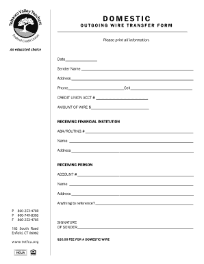 Domestic Outgoing Wire Transfer Form