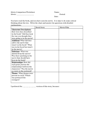 Movie Comparison Worksheet