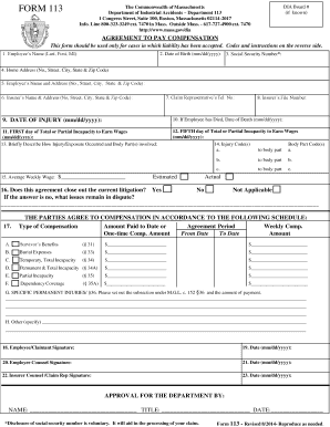 Massachusetts Agreement to Pay Compensation