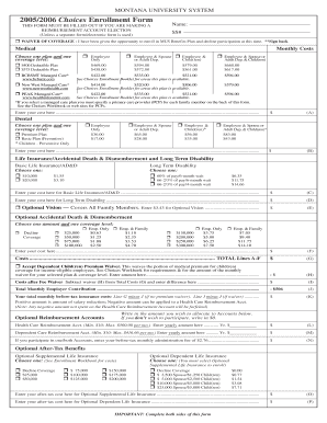 Montana University System Health Insurance Enrollment Form