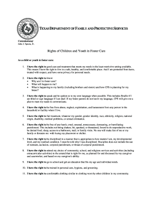 Texas Foster Care Rights Notice